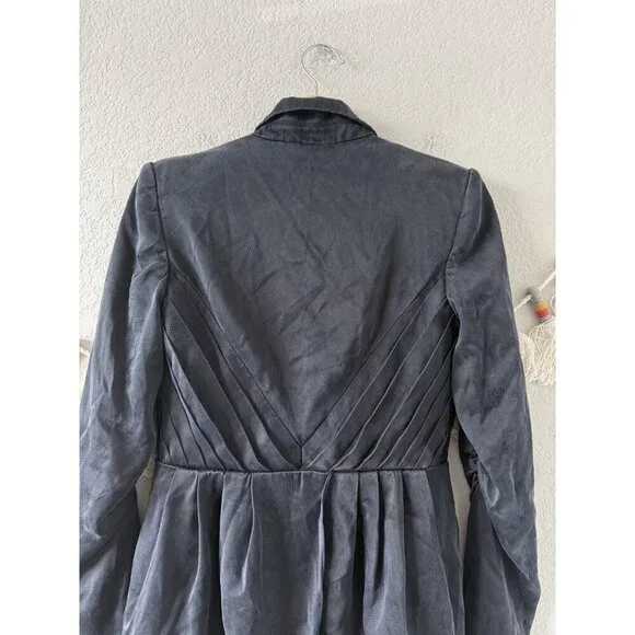 Alice + Olivia 100% Silk Navy Hook Eye Ruched Blazer Jacket Office Victorian S - Picture 10 of 11